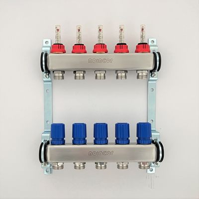 5 Loop/Port Underfloor Heating Manifolds With Adjustable Flow Meter