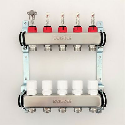 5 Loop/Port Underfloor Heating Manifolds With Adjustable Flow Meter