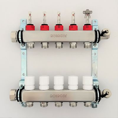 5 Loop/Port Underfloor Heating Manifolds With Adjustable Flow Meter