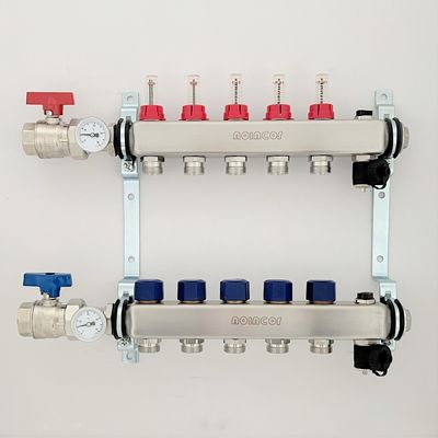 Stainless Steel Central Floor Heating Pipe Manifold , Pex Radiant Floor Heating Manifold Assembly