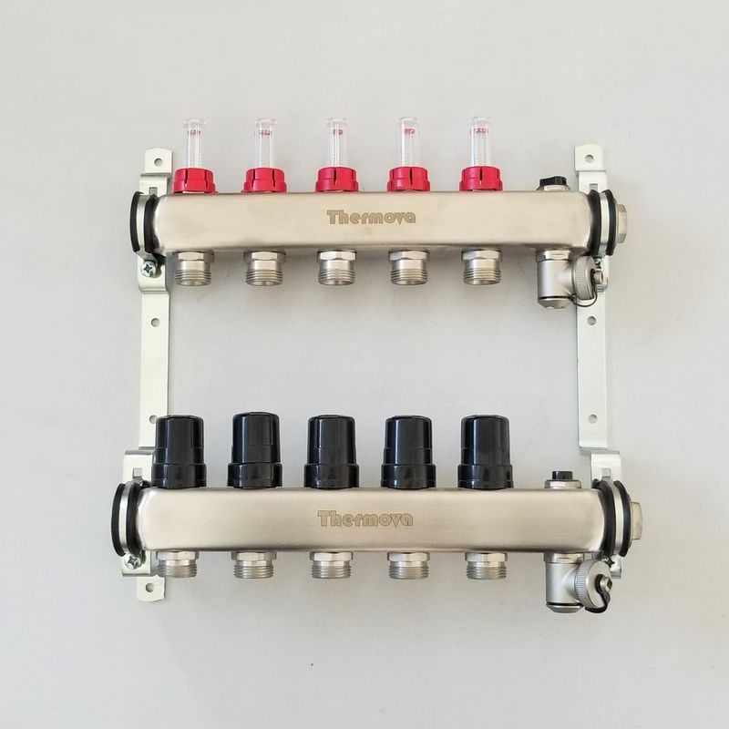 Stainless Steel Floor Heating Manifolds Set With Flow Meter , Flow Meter SS Manifold