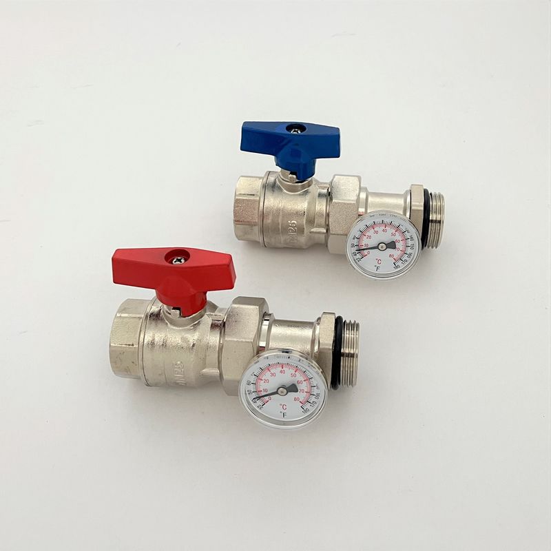 Manifold Ball Valve With Temperature Gauge , 1'' Ball Valves Pair and Temperature Gauge for Radiant Heating