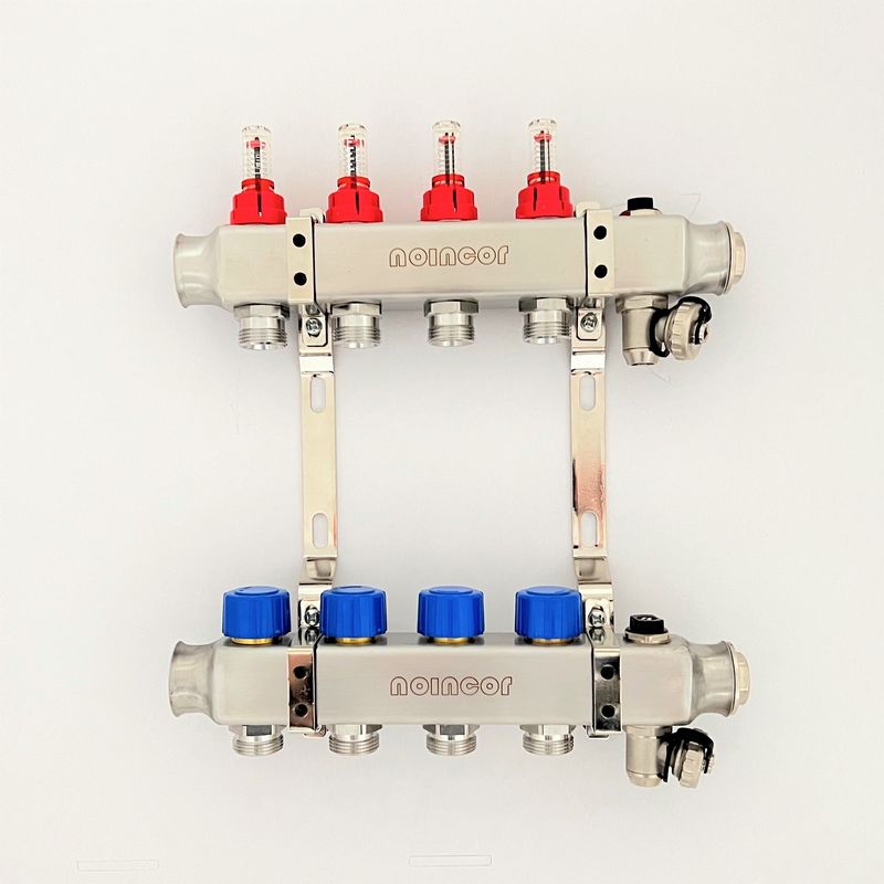 5 Port Stainless steel water underfloor heating manifold , 304 stainless steel intelligent water manifolds
